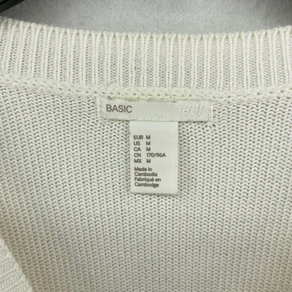 H&M Basic Sweater Women's Sz M Ivory White Crew Neck Cable Knit Pullover Stretch - Picture 10 of 11